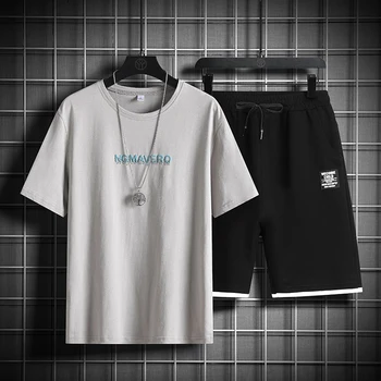 Pantaloni Barbati Casual cu Mâneci Scurte Set de Moda Scrisoarea Imprimate T-shirt, cu Mâneci Scurte Barbati Harajuku Sport de Vara 2 Seturi de Piese