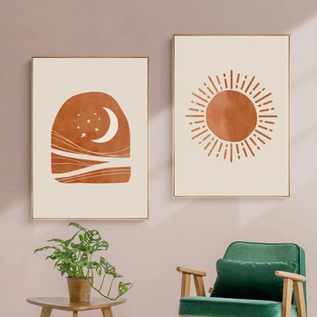 Soarele și Luna Scenă Boho Artă Abstractă Peisaj Panza Pictura Postere si Printuri de Arta de Perete Poze Decor Acasă Nici un Cadru