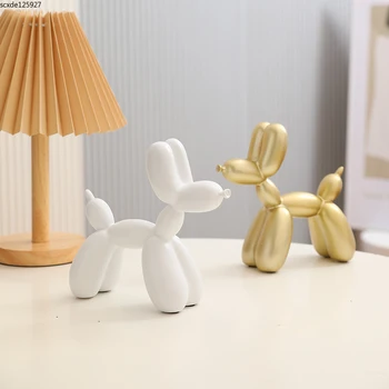 Creative Aur Alb Rășină Drăguț Câine Din Baloane Statuie Desktop Meserii Ornamente De Artă Abstractă Animal Cadouri Decor Acasă