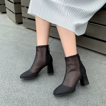 Cizme de primăvară pentru Femei 2021 Moda Hollow Sexy Pantofi Botine Femei Doamnelor Tocuri inalte Zapatos De Mujer Plasă de Femeie Boot