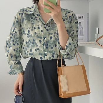 2021 Primăvară-Vară Șifon Harajuku Cămașă Flanel Femei Femei Tricou coreean Camasa cu Maneca Lunga Bluza Boho Cardigan