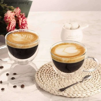 Dublu Cu Pereți De Cafea Pahare Cani Cappuccino, Latte Macchiato Pahare Cani Cu Maner Borosilicat Rezistent La Căldură De Sticlă Cupe