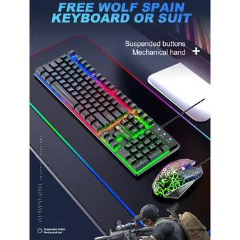 Spaniolă T13 tastatura Mouse Combo-uri Curcubeu/RBG lumina de Fundal Usb Ergonomic Gaming Alb Tastatură și Mouse-ul Setat pentru Laptop PC