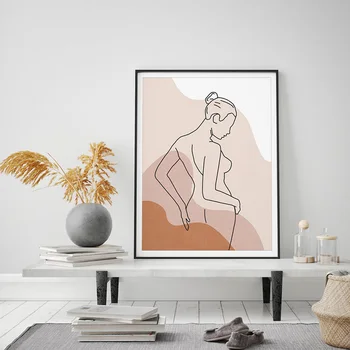 Nud De Femeie Body Art Panza Pictura Linie Fină Abstract Femeie De Imprimare La Mijlocul Secolului Modern Scandinav Print Boho Poster De Perete