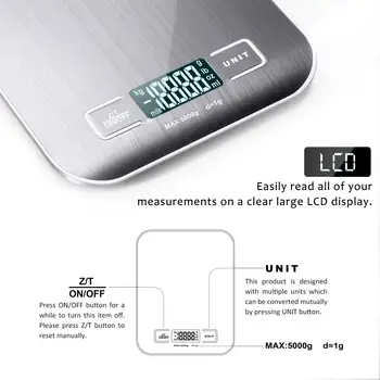 5kg/1g/0.1 oz USB Cântar de Bucătărie Digital Alimentare Scară de Măsurare a Preciziei Scară Display LCD de Bucătărie din Oțel Inoxidabil Accesorii