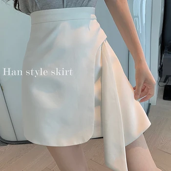 White Warp Skirts Women High Waist Mini Skirt Clubwear Designer Zipper White A-Line Zipper Shorts Skirt Plus Size Korean Z346