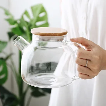 Mare de sticlă rezistente la căldură ceainic de protecție a Mediului bambus capac Transparent glassJuicescented ceai containerCan fi încălzit