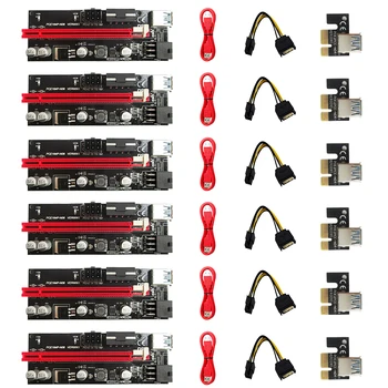 6pcs VER009S USB 3.0 PCI-E Coloană VER 009S Express 1X, 4X, 8X, 16X PCIE Extender Riser Card Adaptor SATA 15 Pini La 6 Pini Putere