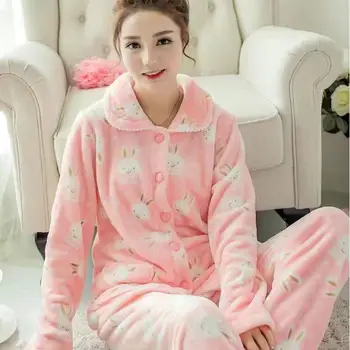 Femei Seturi De Pijamale Pijamale Iepure Print Casual Set Pentru Dormit Toamna Iarna Flanel De Lână Moale Pijamas Costum De Îmbrăcăminte De Noapte Haine De Acasă