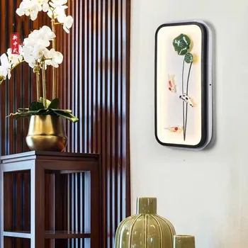 Kobuc Stil Chinezesc Cadru Metalic de Perete LED Lumină 18/24W cu Ceramica pictura Murala pentru Noptiera TV de fundal Restaurant Decor Sconces Lampa