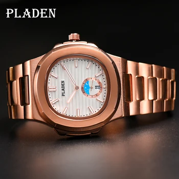 PLADEN Brand Bărbați Ceasuri Cuarț Complet din Oțel Inoxidabil rezistent la apa 30M Ceas Barbati a Crescut de Aur de Lux, de Afaceri, Sport Ceas de mână Clasic