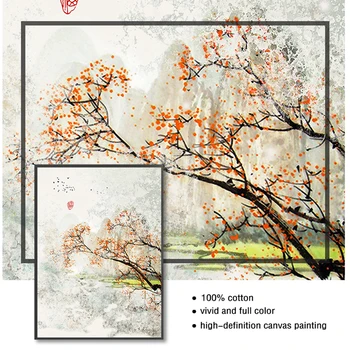Poster pentru Camera de zi Nu Încadrată Nou de Cerneală Chineză Abstractizare Floral de Perete de Arta de Imprimare Imagine Panza Pictura