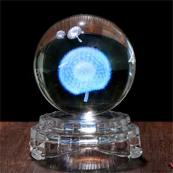 Păpădie Elan 3D Minge de Cristal Luminos Ornamente Aprinde Glob de Zăpadă Lumina de Noapte Acasă Decor Creativ Cristal Cadou