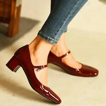 Femei de moda Pantofi Mary Jane Stil Doamnelor Pantofi Toc mic Superficial Gura Rotund Toe Culoare Solidă Pantofi pentru Femei Pantofi de Partid
