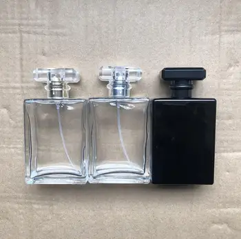 100ml de Mare Capacitate Pătrat Transparent Clar Sticlă Neagră Sticlă de Parfum Cu Argint Aur Pompa Pulverizator 5 buc/lot