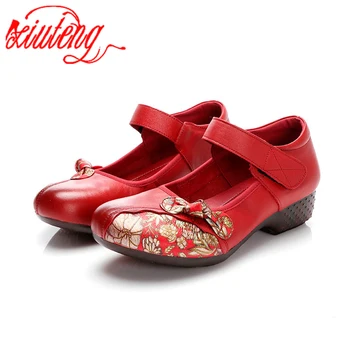 Xiuten 2021 Primăvara anului Nou Stil Național Stratul de Sus piele de Vacă Sandale Casual Superficial Gura din Piele Rotund-Deget de la picior Confortabil Pantofi pentru Femei