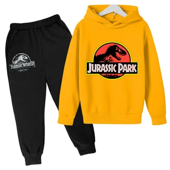 Jurassic Park Lume Dinozaur Nou Confortabil Hanorace cu Gluga Pentru Baieti fete Hiphop Tricou Copii Set Haine de Bumbac+Pantaloni