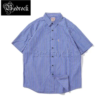 MBBCAR albastru și cămașă albă cu dungi pentru barbati de buzunar dublu vara tricou maneci scurte spălat moale Confortabil tricou casual 9169
