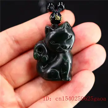 Jade Cat Pandantiv Colier Moda Chineză Cadouri Amuleta Farmec Bijuterii Sculptate Natural Negru Verde