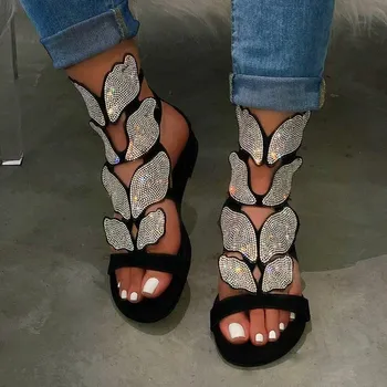2021 Noi de Vara Moda Stras Sandale Femei Fluture Moale anti-alunecare Pantofi Plat Feminin Casual Respirabil în aer liber Beach Sandal