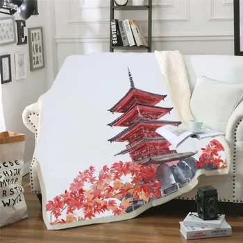 Stil japonez Fuji Munte și Sakura Pătură Mandala 3D Sherpa Fleece lenjerie de Pat de Catifea, Pluș, Flori, Plante Pătură pentru Paturi