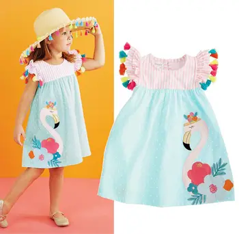 Copil drăguț Copii Fete Dress Flamingo Ciucure Rochie de Vara Haine Casual, Party Fata Rochie Sundress Haine 1-6M