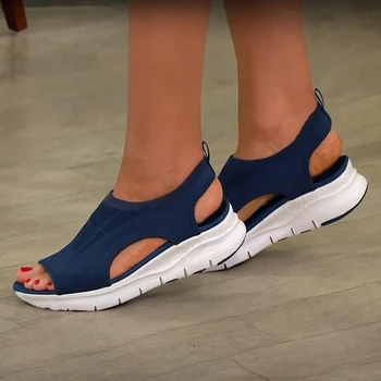 Femei Sandale De Culoare Solidă Sandale Casual De Vara Doamnelor Pantofi Wedge Gol Afară Slip-On Ochiurilor Platforma De Sex Feminin Sandalias 2021 Mujer