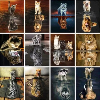 Animale Pisica Reflecție Tigru Leu 5D Diy Diamant Pictura Cruce Cusatura de Animale Diamant broderie Mozaic European Decor Acasă