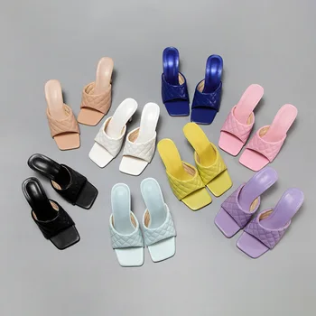 Bomboane de Culoare Moda Pantofi cu toc pentru Femei Papuci de Vara, Sandale de Plajă Pătrat sandale Flip Flops Casual Pantofi pentru Femei