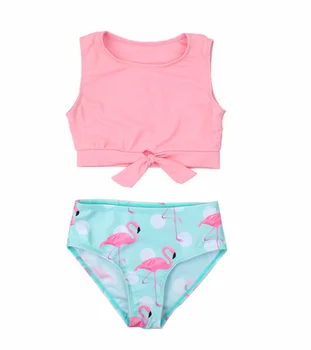 Copilul Fata Costume de baie 2T-7T Flamingo Imprimare de Două bucăți de Înot pentru Copii Guler Rotund, fără Mâneci Topuri + Boxeri de Talie Mare Costum