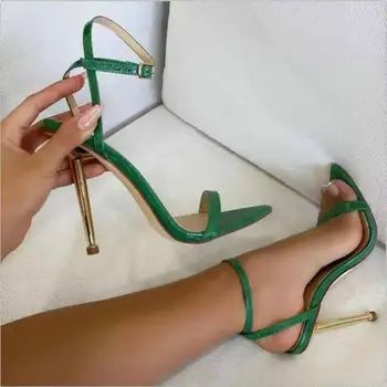Litthing 2021 Nou Stil Sexy Glezna Curea Verde pentru Femei Tocuri de 11CM Sandale Subliniat in Picioare de sex Feminin Pantofi de Partid Sandalias de mujer