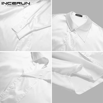 INCERUN Moda Barbati Camasa Brand Rândul său, în Jos Guler Maneca Lunga Butonul de Streetwear Bluza de Culoare Solidă 2021 Liber Casual Camisa S-5XL