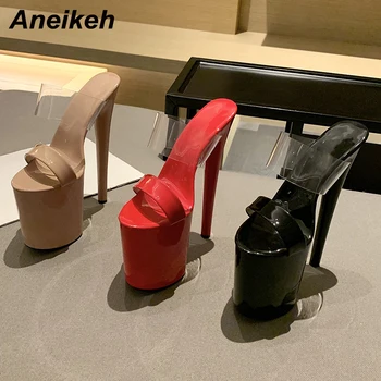 Aneikeh de Vară 2021 Moda Papuci de casă Sexy Platforma PVC Tocuri Subtiri Roma Petrecere Clasice Femei Pantofi Moderne Sandalias Solid Adult