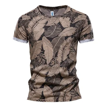 Anyang StoreNew2021 Noi de Vara Frunze de Imprimat Tricouri Barbati O-neck Bumbac cu mânecă Scurtă pentru Bărbați T-Shirt de Vară