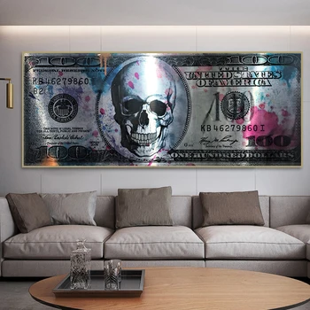 Craniu De Dolari Bani De Arta Canvas Postere Si Printuri De 100 De Dolari Pe Perete Imagini Moderne, Creative, Panza Pictura Pentru Camera De Zi Decor