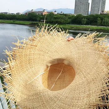 2021 Nou Manual De Paie, Pălării De Soare Femei Mari Margine Largă Gilrs Naturale De Înaltă Calitate Rafie Panama Beach Paie Soare Capace Pentru Vacanță