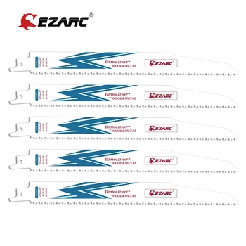 EZARC 5Pcs Ferăstrău Lama Bi-Metal-Cobalt Sabre pânze de Ferăstrău pentru Lemn și Metal Demolare 150/225/300mm 8+10TPI R1230DM