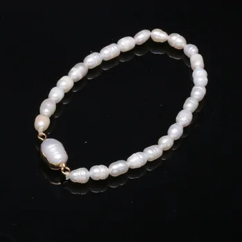 Naturale de apă Dulce Pearl Brățară de Orez Forma Ornament Margele Brățară Moda Bijuterii Cadou cu Perla Pandantiv 4-5mm