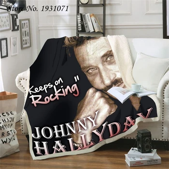 Johnny Hallyday 3D Pătură pentru Paturi Drumeții Picnic Pilotă Groasă la Modă Cuvertura de pat din Fleece Pătură Adulți Copii 03