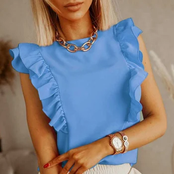 Volane, O-Neck pentru Femei Bluze Scurte Flare Sleeve Solid Alb Casual Y2K Top Pulover de Streetwear Izvor de sex Feminin Bluza de Vara Noi