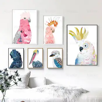 Colorat Pasăre Papagalul Vrabie Pene Nordic Postere si Printuri de Animale Arta de Perete Panza Pictura pentru Living Modular Poze