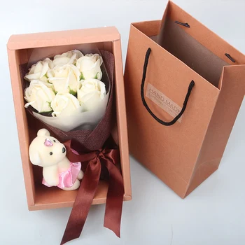 7 Săpun Floare Trandafir Cutie de Cadou Buchet de Urs Soția Prezent Flori Artificiale Ziua Îndrăgostiților Ziua de nastere Cadou de Nunta Petrecere Decor