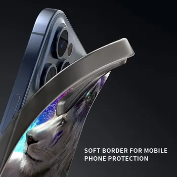 Telefon Caz pentru iPhone 11 Pro Cover Pentru iphone 12 Pro Max 7 8 Plus XR SE 2020 X XS Funda Negru Coajă Leu Animal lup