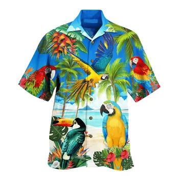 Omul De Femei Tricouri Largi Moda Tipărite Plaja Hawaii Tricouri Maneca Scurta Rever Neck Vintage Harujuku Camasi Camasa Homme 2021