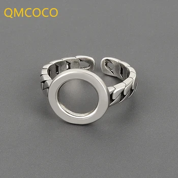 QMCOCO Argint 925 Nou la Modă Design de Personalitate Gol Rotund în Formă de Inele Pentru Femei Simple Bijuterii Vintage Cadouri de Partid