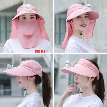 Noul USB de Încărcare de Umbrire Cool Fan Pălărie de Femei de protecție Solară Capac de Culoare Pură Respirabil Masca Capac Alpinism Soare Mantie Capac