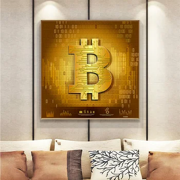 Colectia financiar Valoarea Bitcoin Pictura pe Perete Arta Print pe Pânză Neon Glow Poza de Aur Poster Noptiera Decor de Birou