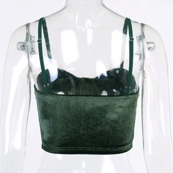 90 Moda Femei Spaghete Curea de Catifea Trunchiate Topuri de E-fata de Epocă Solid Backless Verde Cami Top Y2K Estetica Partywear