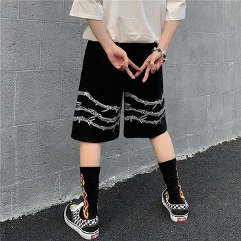 Harajuku Streetwear Lanț De Fier Model Jogger Shorts Pentru Bărbați Și Femei Hip Hop Skateboard Pantaloni Scurți De Vară 2021 Talie Elastic Pantaloni Scurți