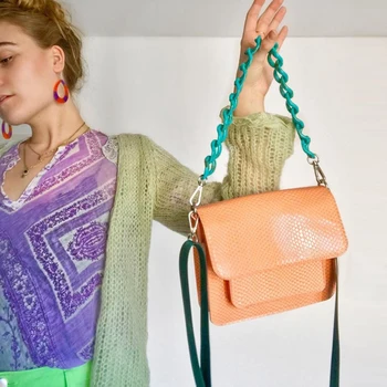 Designer print din piele de aligator geantă de umăr acrilice lanț totes geantă de mână de femei orange lambouri crossbody sac de mesager